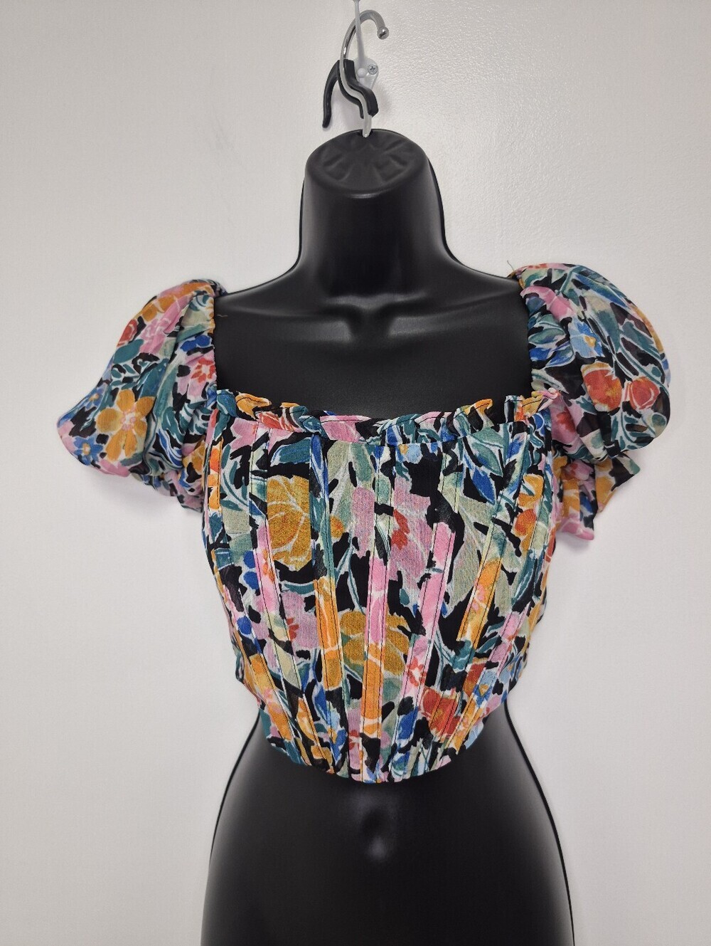 NWOT Promesa Floral Corset Crop Top Puff Sleeves sz S